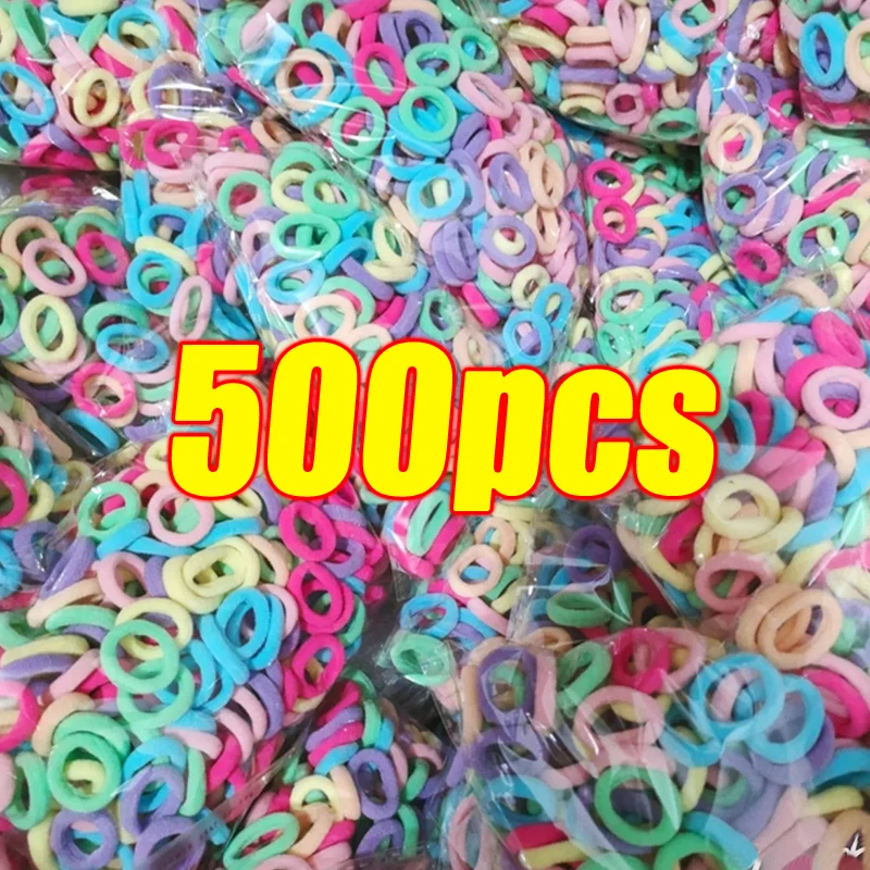 500PCS Colorful Basic Nylon Ealstic Hair Ties for Girls Ponytail Hold Scrunchie Rubber Band Kid Fashion Baby Hair Accessories