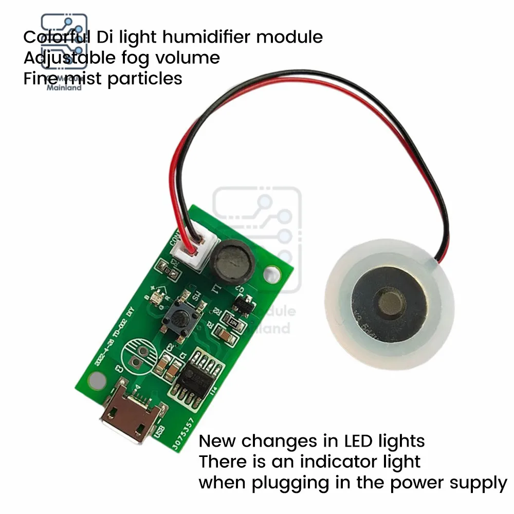 DC5V Mini Humidifier Mist Module Driver Board Micro USB/ Type-C Interface Seven Colour Monochrome Lights Suitable for Home Use