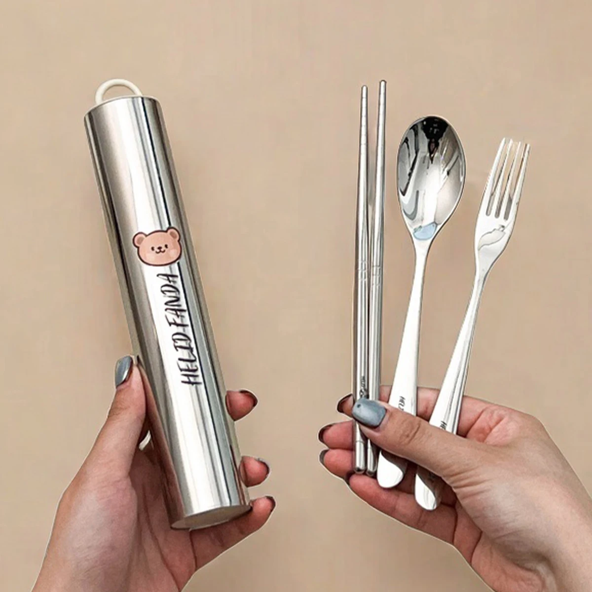 3/4pcs 304 Stainless Steel Tableware Set Portable Students Kids Cutlery Fork Spoon Chopsticks Dishwasher Safe Picnic Flatware