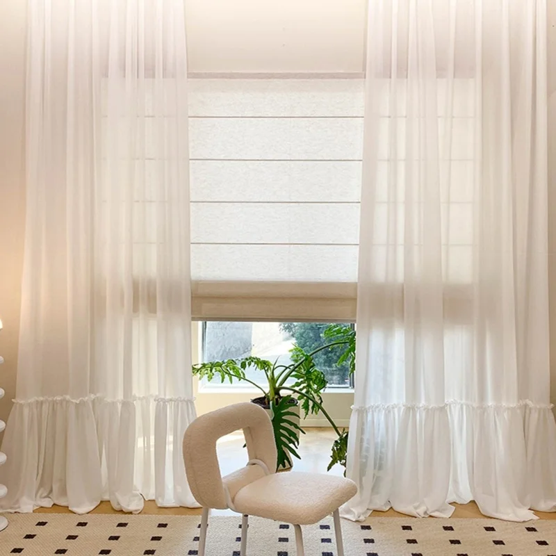 French Skirt Special Design White Sheer Curtains For Princess Rooms, Dust-proof Partition Curtains, Tulle Curtains For Windows