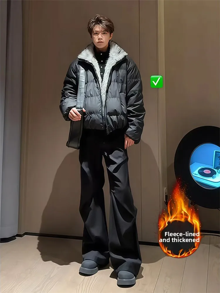 

Bla American Folded Knife West Pants Men Autumn Winter Thiened Fce Paratrooper Pants Flared Legs Straight Leg Trousers