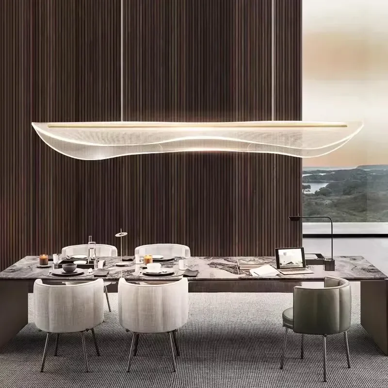 Nordic Long Curve LED Chandeliers for Dining Room Food Tables Hallway Office Desks Pendant Lamp Home Decor Hanging Light Fixture