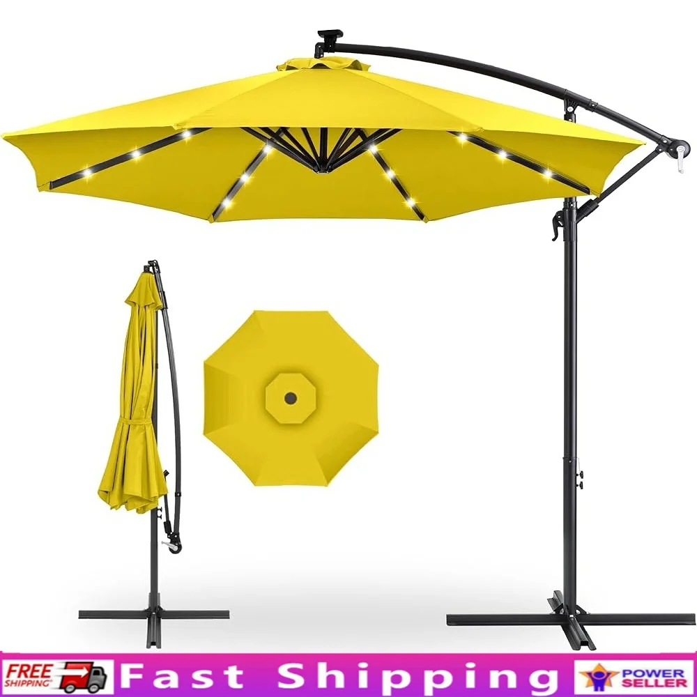 

10FT Solar LED Patio Umbrella Easy Tilt Adjustment Outdoor Market Shade Durable Polyester Backyard Poolside Lawn Wind Vent