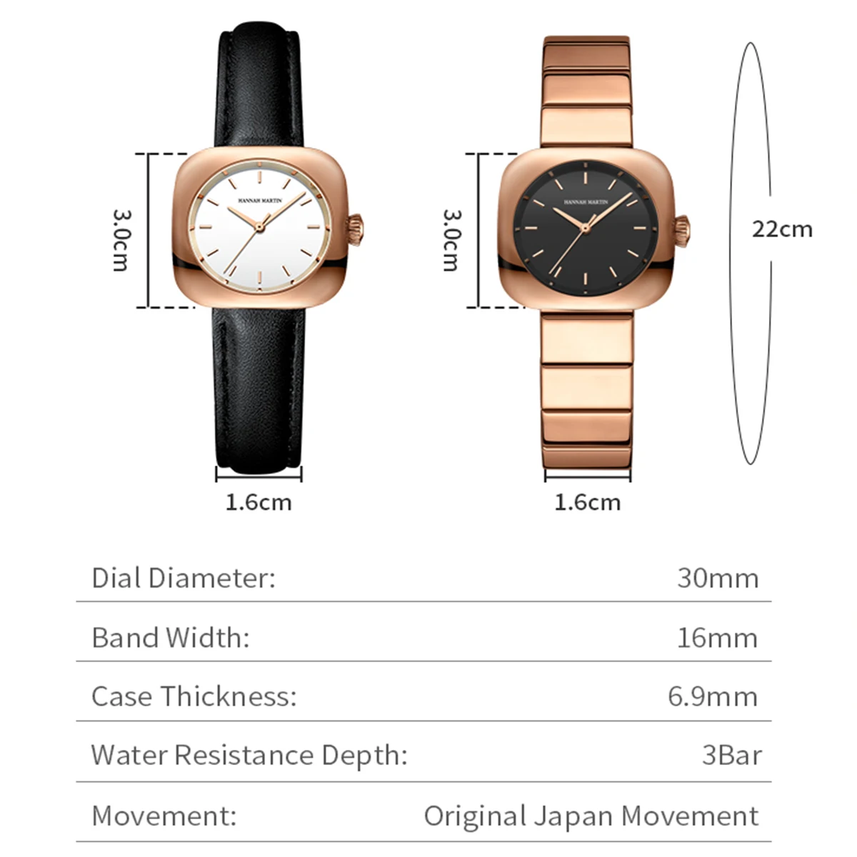 2024 New Minimalist Women\'s Watch 30mm Square Japanese Movement  Original Rose Gold Elliptic Leather Casual Fashion Wristwatches