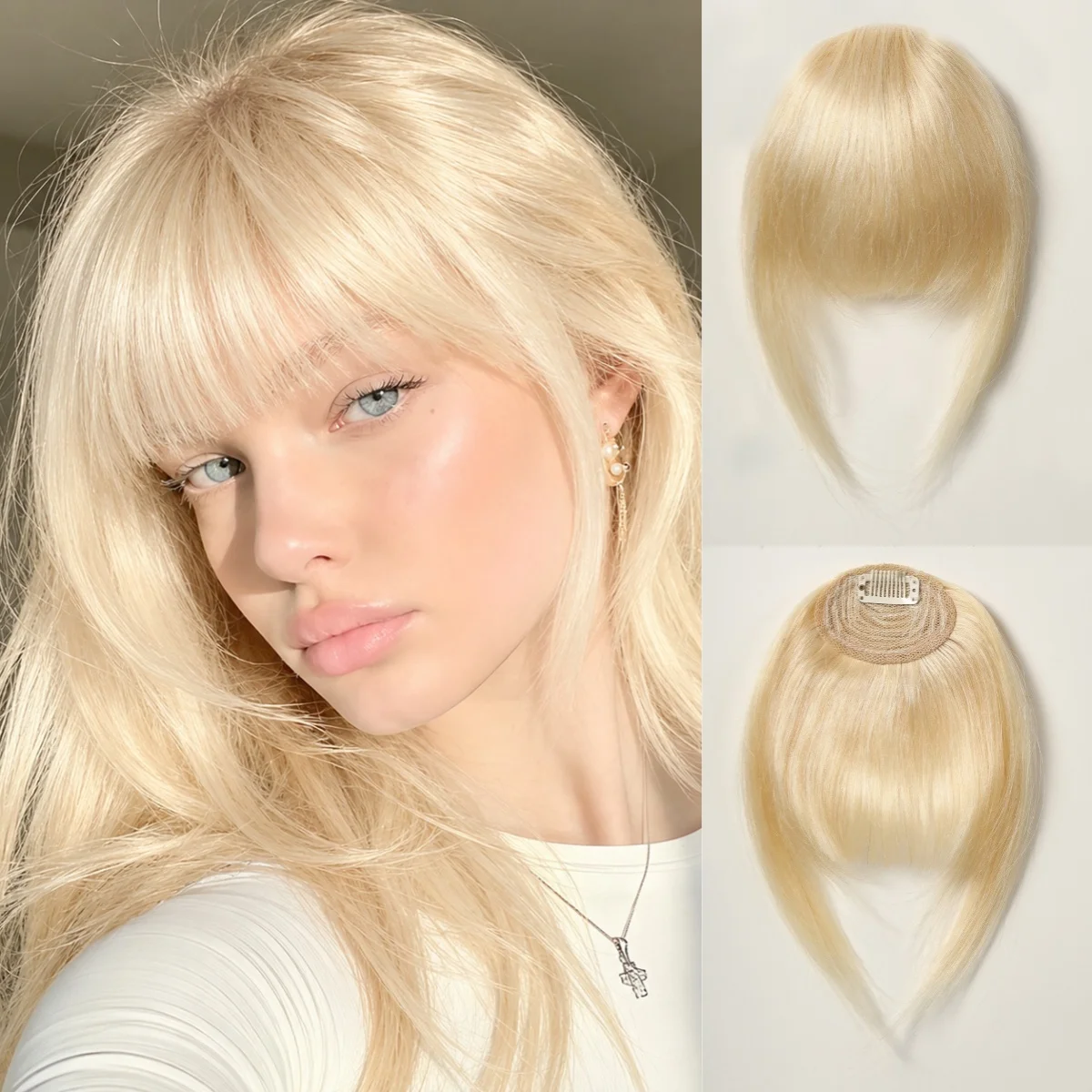 100% Remy Human Hair Fringe Bangs Clips in Natural Black Human Hair 3D Fringe Bangs Hairpieces for Women with Thinning Hair