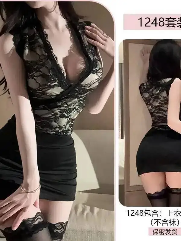 สาวเซ็กซี่ร้อน Lace Temptation ชุดเข้ารูปผู้หญิงที่สง่างามชุดไนท์คลับชุดนอนเชียร์ร้อนชุดมินิเซ็กซี่หวานเกาหลี WUA8