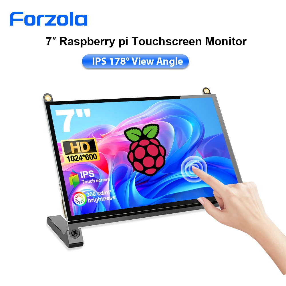 FORZOLA Raspberry pi 7 inch Screen Monitor 1024x600 HD IPS Touchscreen Drive Free HDMI For Raspberry Pi 5 4 3 3B+ 2 Win 7/8/10