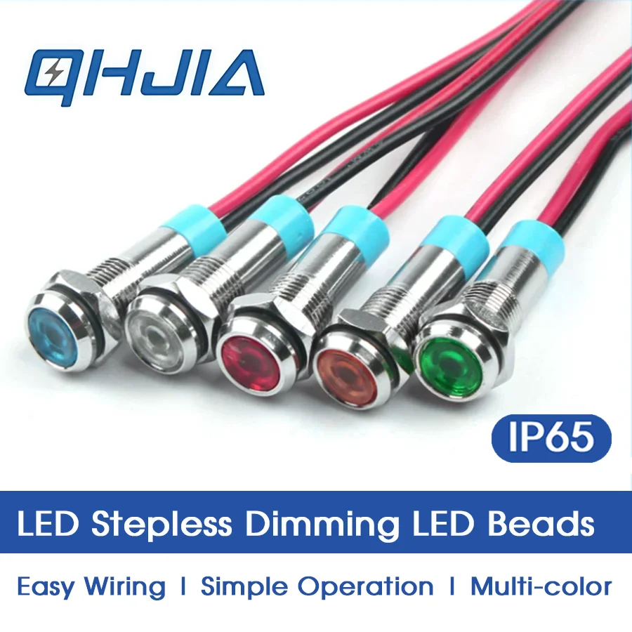 6mm Mini LED IP65 Waterproof Metal Indicator Light 6V 12V 24V 220V with Wire Red/Yellow/Blue/Green/White Signal Pilot Work Lamp