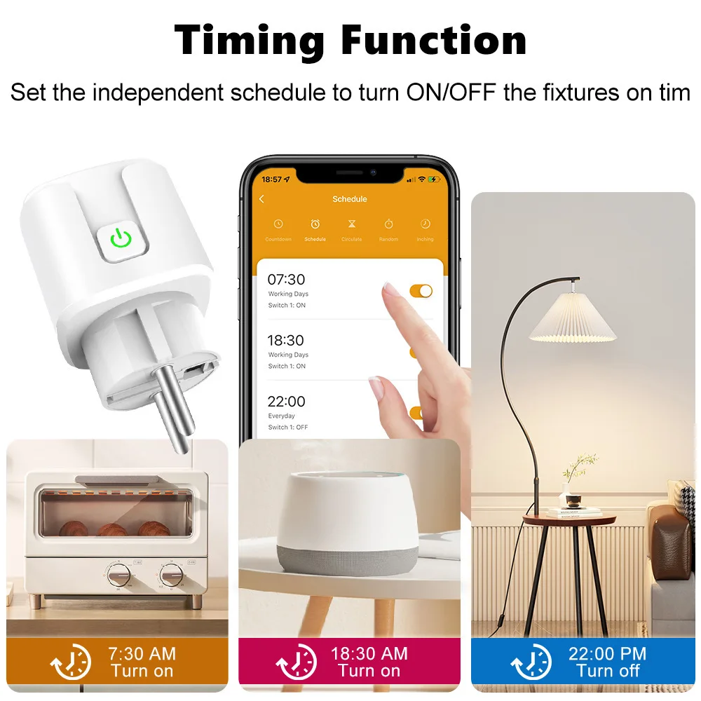 Matter WiFi Smart Plug 16A/20A EU Smart Socket Home Appliance Plug Adapter Timing for HomeKit SmartThings Alexa Google Siri