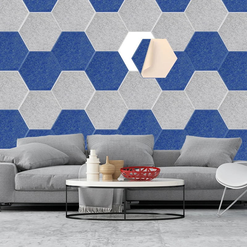 12Pcs Hexagon Polyester Wall Panels Strong Sound Proof Self-adhesive Acoustic Panel Soundproofing Nursery Room Study Wall Decor