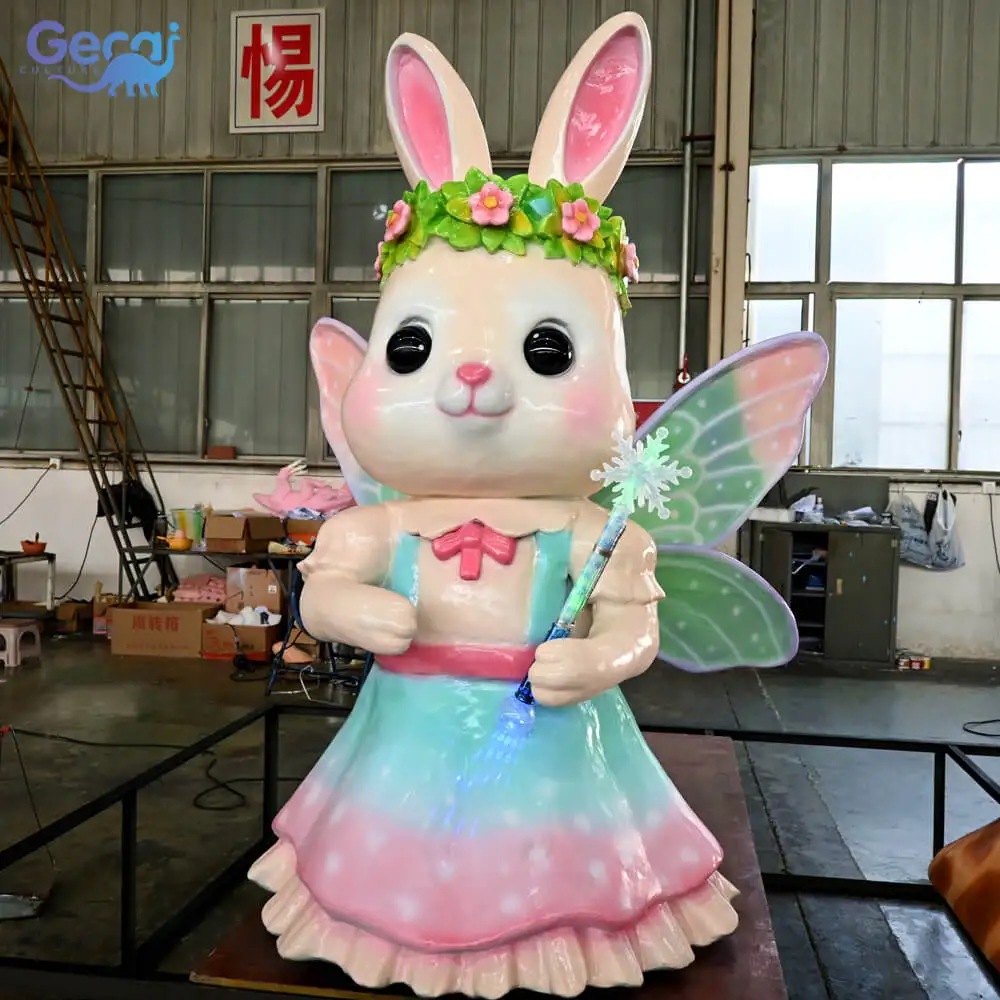 High Quality Handmade Indoor Animatronic Model Garden Lifelike Colorful Rabbit Statue for Adventure Park