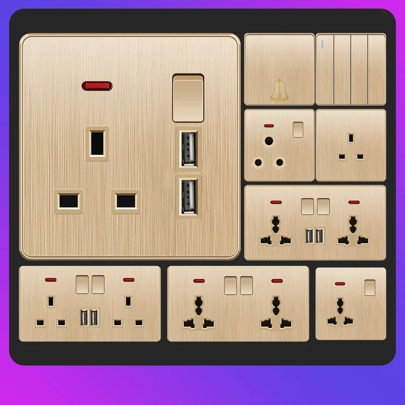 YINKA 13A 영국 표준 전등 스위치, USB가 있는 이중 소켓, 1 2 3 4 갱 벽 전등 스위치, AC110-250V, 플라스틱 86/146 유형