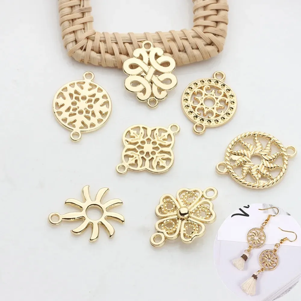 10pcs Gold Color Earrings Pendant Connectors Flower Hollow Flower Pendant Charms Diy Bracelet Earrings Jewelry Making Findings