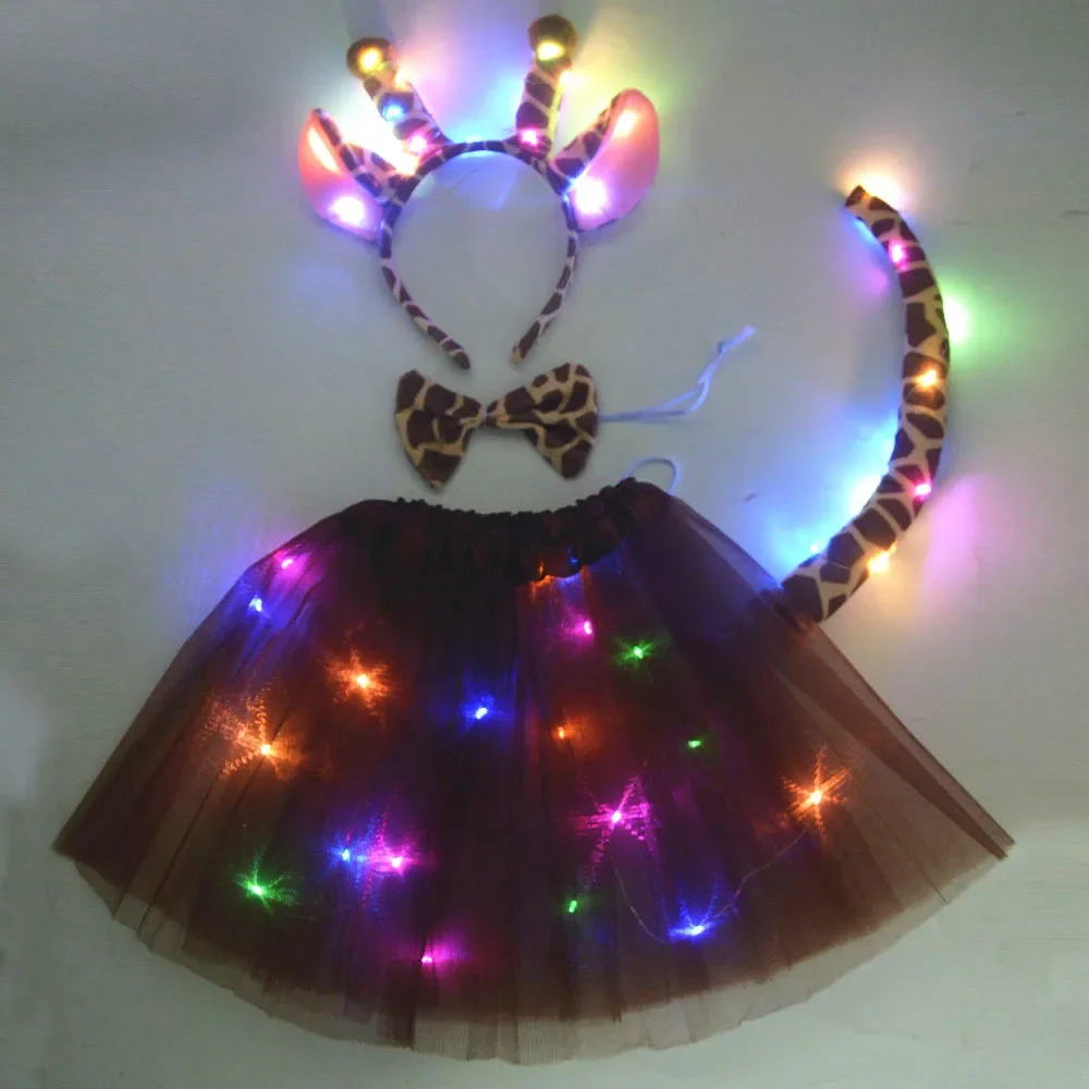 Vrouwen Kids Animal Giraffe Duivel Demon Aap voor Meisjes Light Up Led Tutu Rok Glow Hoofdband Verjaardag Kostuum Cosplay Festival