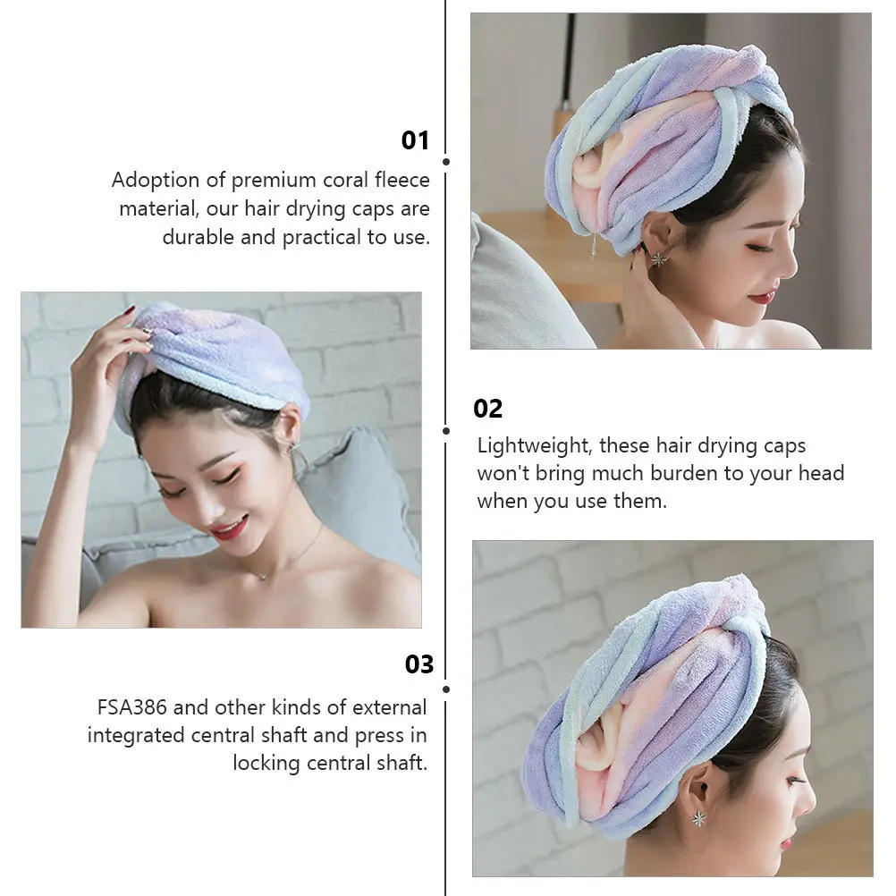 

3Pcs Hair Drying Caps Coral Fleece Quick Drying Bath Towels Water Absorbent Superfine Fiber Shower Caps for Women Long Hair