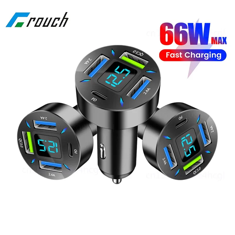 66W 4-Port Car Charger Quick Charge Cigarette Lighter Adapter For iPhone Xiaomi Huawei Samsung Fast Charging Car Phone Charger