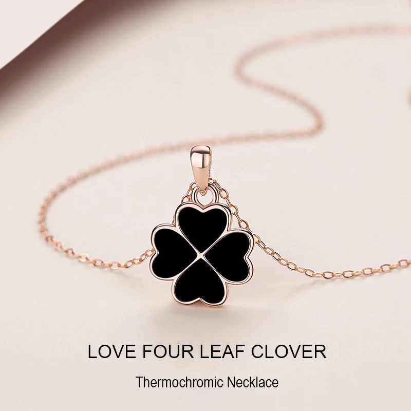 Doppel Seite Thermochromen Luxus Clover Halskette Frauen Edlen Schmuck Farbe Ändern Clover Anhänger Halskette De Luxe Trefle Femme