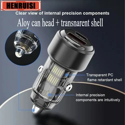 130W Type C Transparent Car Charger USB Fast Charging in Car for iPhone 16 15 Xiaomi 14 Huawei Quick Charge Mobile Phone Charger