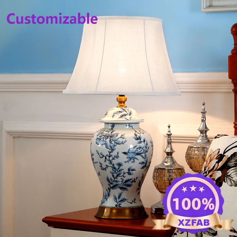 Factory Direct 2026 New Chinese classical B & B room retro ceramic desk lamp blue American living room bedroom bedside lamp