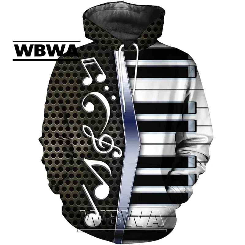 WBWA Fashion Novelty Streetwear Hoodie Men Pullover Shirts Musical Note 3D Print Hooded Sweatshirt Piano Harajuku Long Sleeve