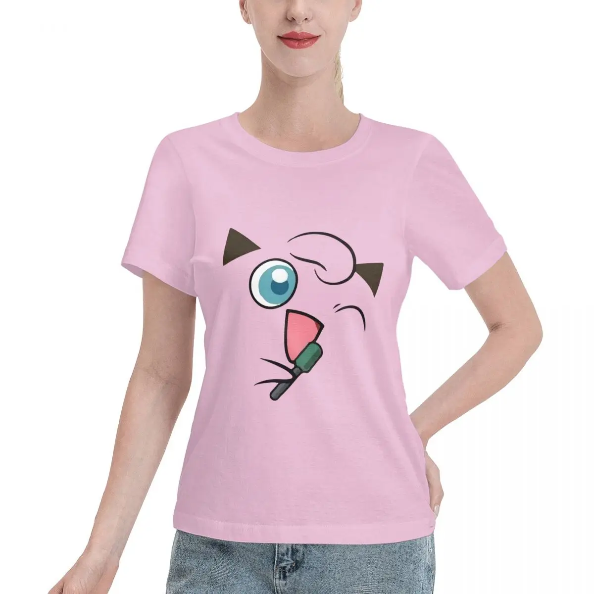 

Jigglypuff Women's T-shirt, Casual Short Sleeve Cotton Blend Crew Neck Tee, Women's Clothing for Outdoor