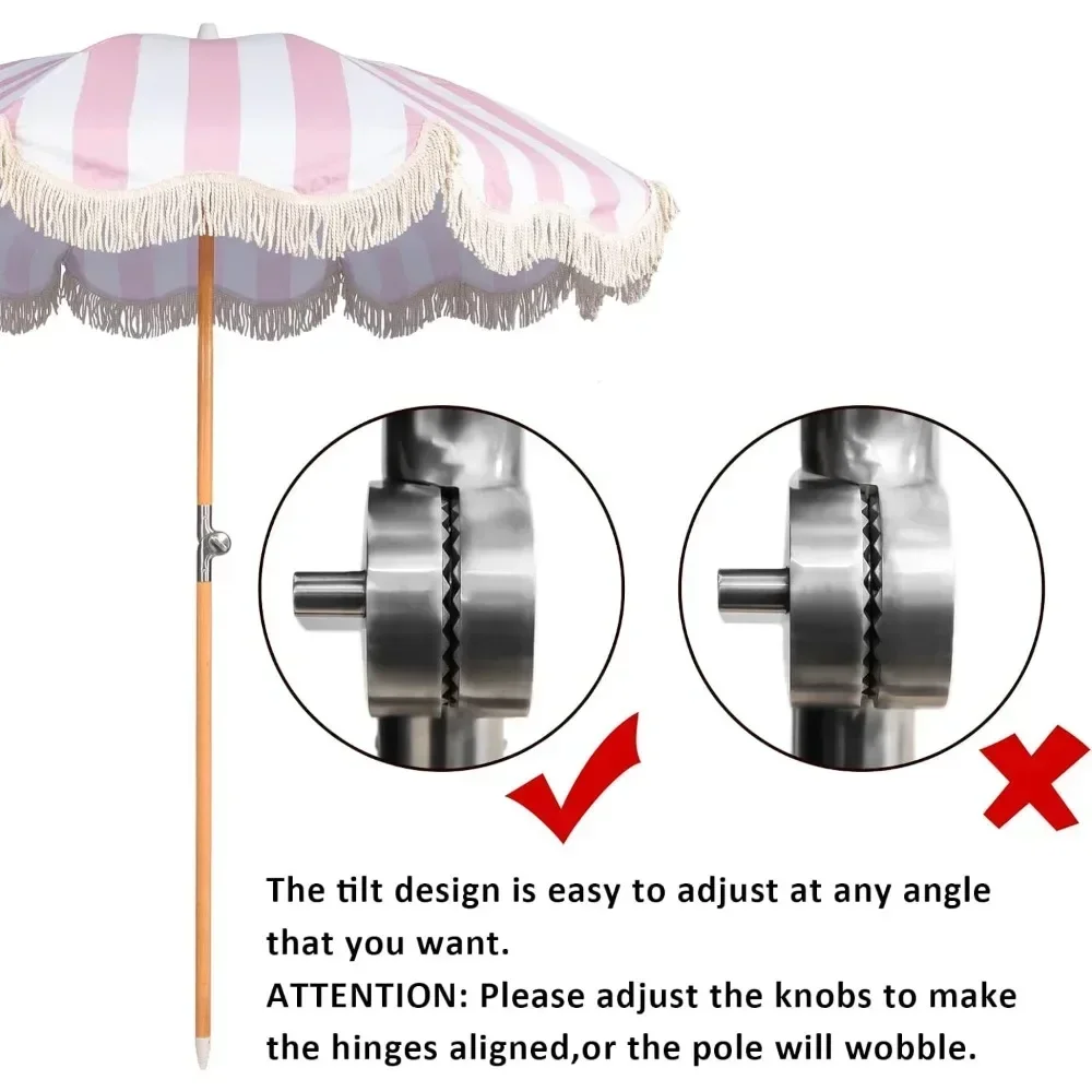 Sombrilla de playa Bohemia con flecos, sombrilla de Patio plegable con bolsa de transporte, poste de madera Premium, UPF 50 +, 6,5 pies