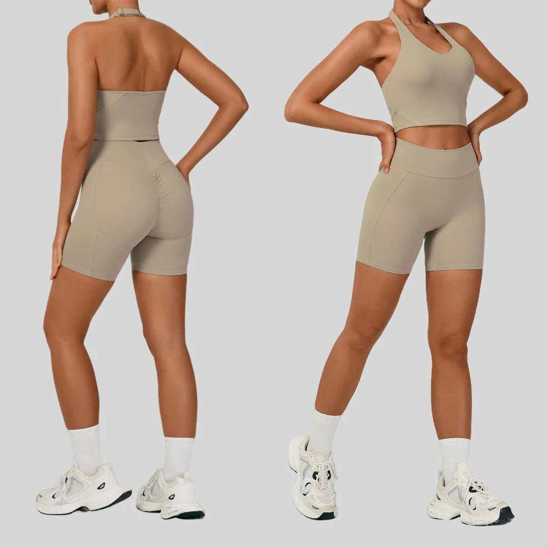 

Yoga Set Sports Fitness Peach Hip Backless High Elastic Detachable Chest Pad Quick Dry RunningWorkout Clothes Gym Sports 2Pc Set