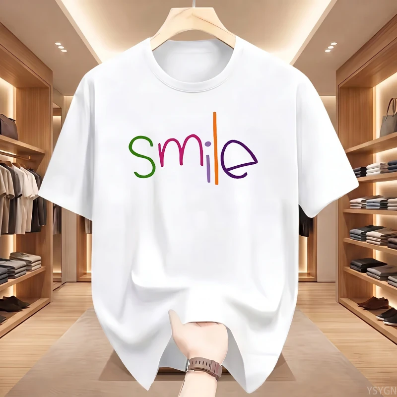 Colorful Smile Smiley Face Graphic T-Shirt, Casual Crew Neck Short Sleeve Top,Front & Back Print Happy Positive Slogan Tee