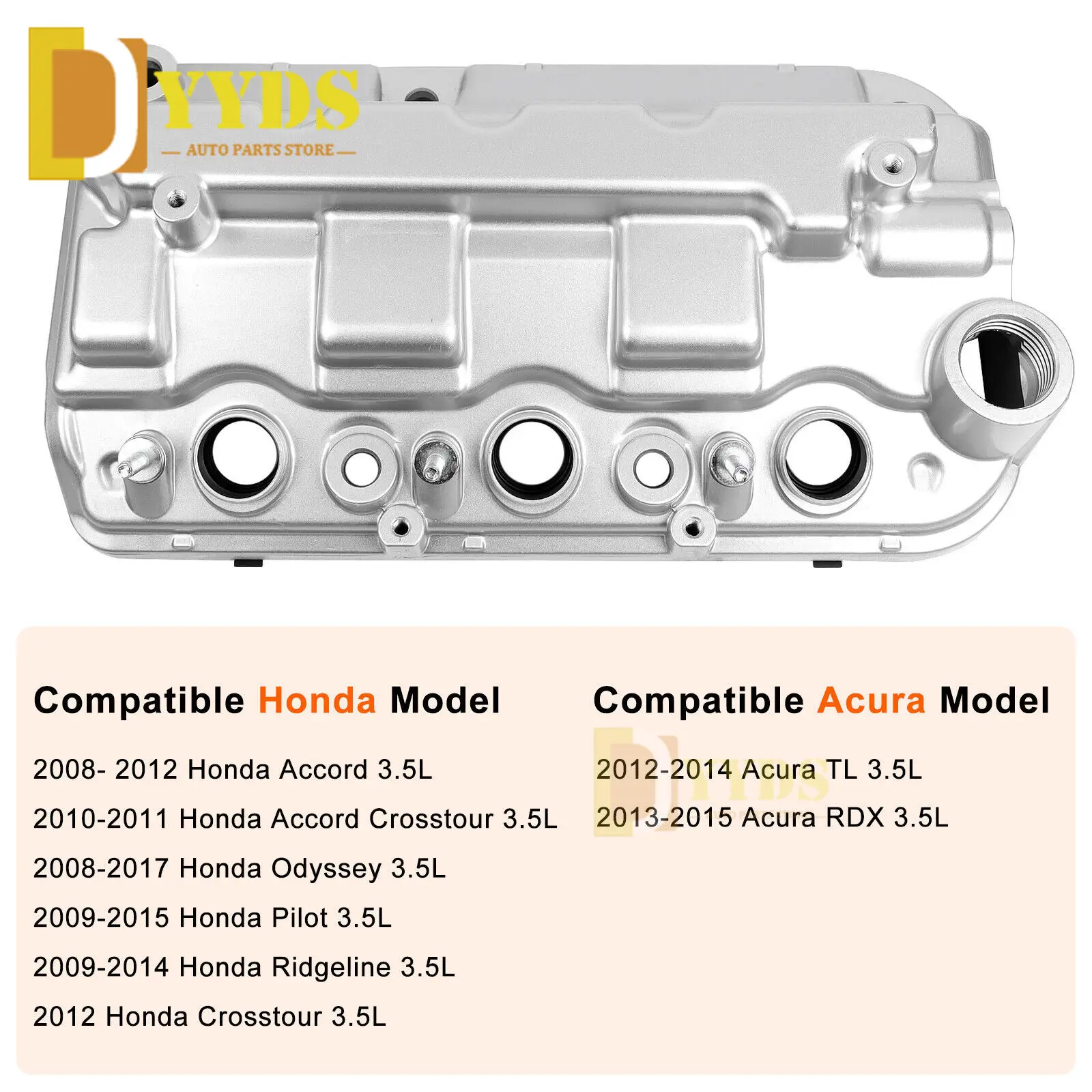 Aluminum Engine Valve Cover w/ Gasket  For Honda Accord V6 Odyssey Pilot Acura MDX SOHC 3.7L Rear OEM：12310R70A10 12320R70A00