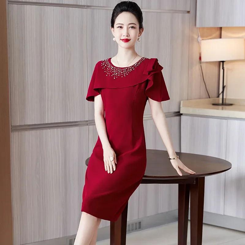 

Yourqipao Summer Burgundy Skirt Mother Wedding Dress Happy Noble Elegant Fashion Chinese Style Evening Dress for Women Party