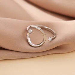 New Temperament Circle Creative Fashion 925 Sterling Silver Not Allergic Personality Geometric Crystal Opening Rings    R172