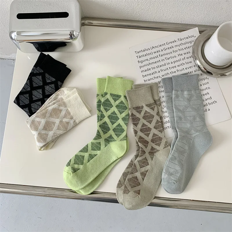 

Fashion Plaid Knitting Cotton Long Socks Men Business Males Mens Socks Casual Harajuku Streetwear Sports Socks New Autumn Winter