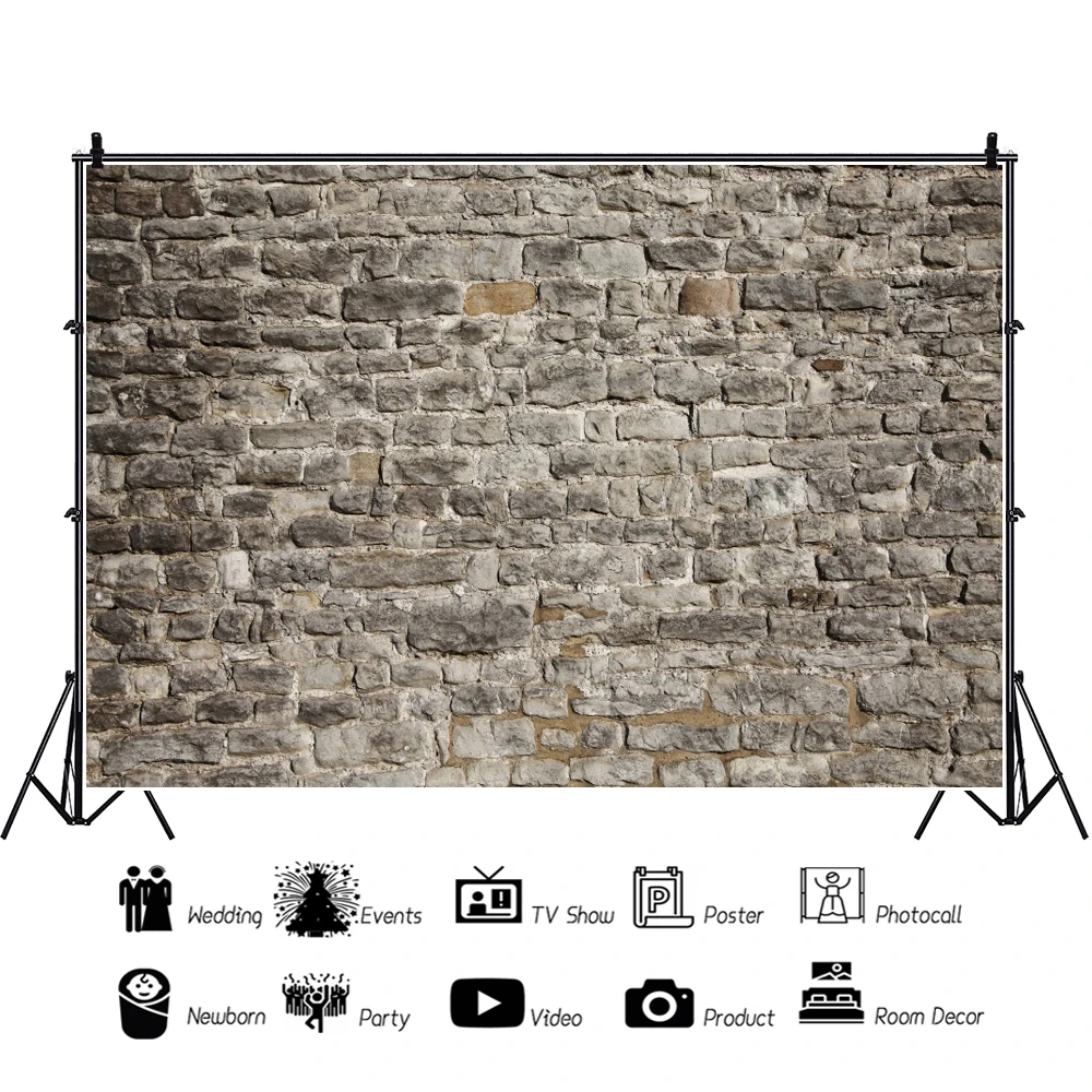 Laeacco Gray Stone Wall Backdrop Vintage Rustic Countryside Grunge Brick Rock Texture Kid Adults Portrait Photography Background