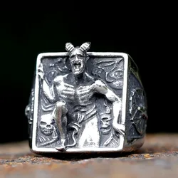 Satanic RING for men stainless steel Baphomet Goat Headed Pagan Religion Deity Jewelry Fallen Angel Lucifer free shipping