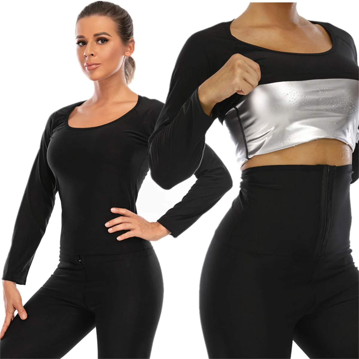 1pc femmes Sauna costume Fitness exercice Sauna Sweat costume à manches longues Sauna haut sueur pour les femmes
