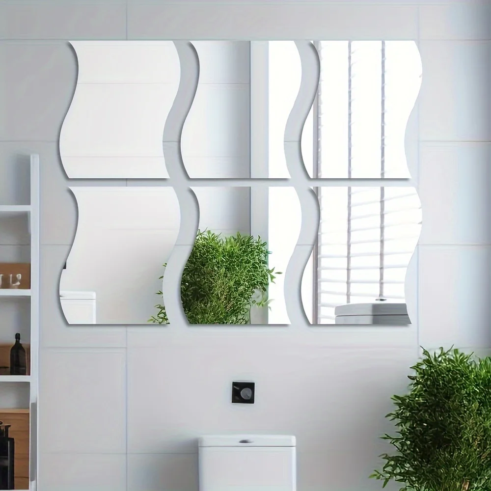 6 pieces of 3D wavy square stickers, wavy mirrors, wall stickers for living rooms, DIY mirrors, wall stickers, modern art, home