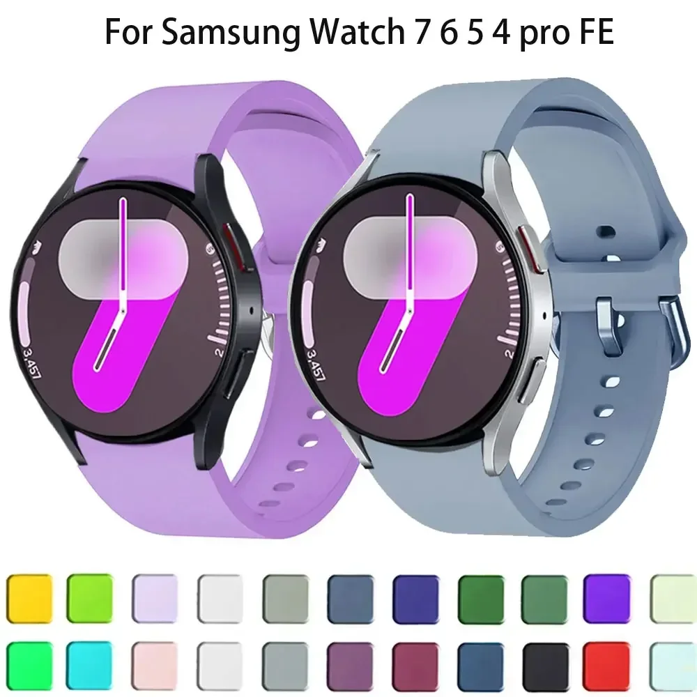 Silicone Strap for Samsung Galaxy Watch 7 6 5 4 FE 44mm 40mm 5 Pro 45mm Sport Band 20mm No Gap Bracelet Galaxy Watch 6-4 Classic