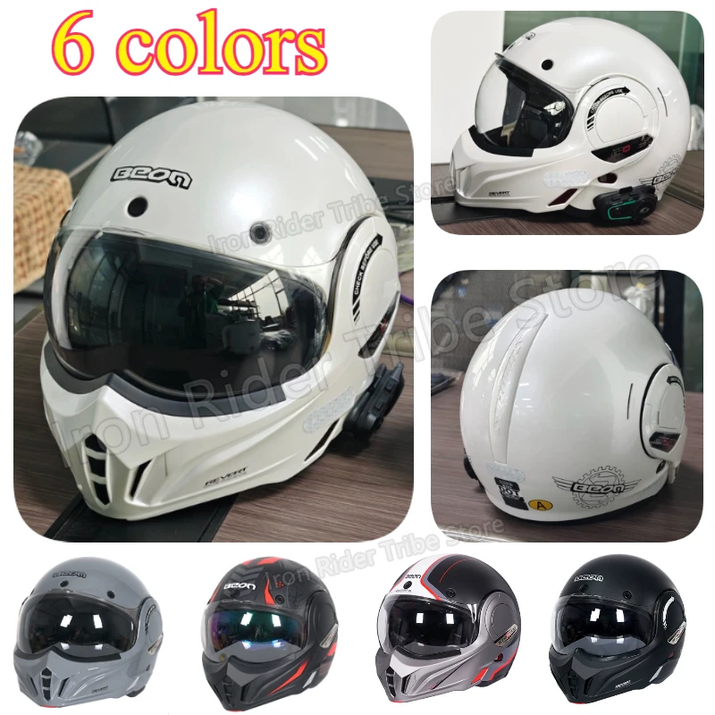 BEON Original ECE Approved Rear Flip Up Full Face Motorcycle Helmet Anti-Fog All Season Unisex Capacete Casco Moto