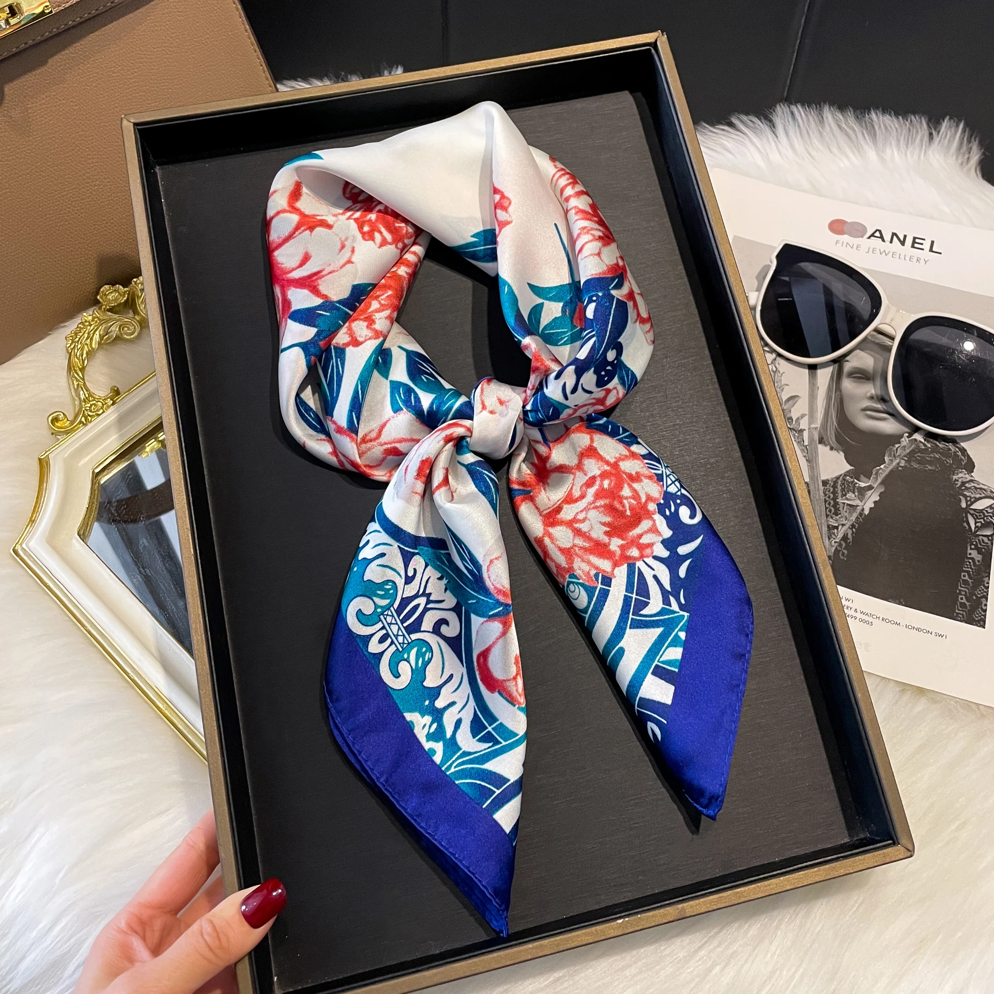 2025 New 70*70cm Silk Satin Hair Scarf Women Handkerchief Printed Female Square Head Bandana Small Neck Muffler Hijab Lady Girl