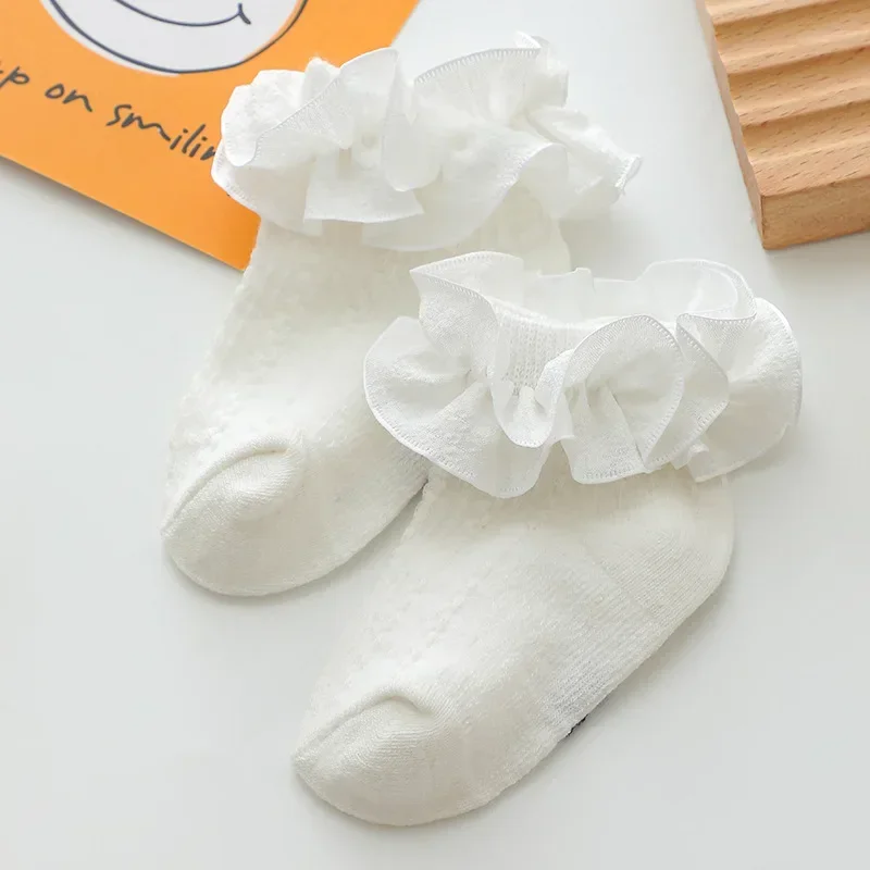 Baby Ruffled Ankle Socks - Soft Cotton Lace Trim Socks for 0-12 Years, Girls & Boys