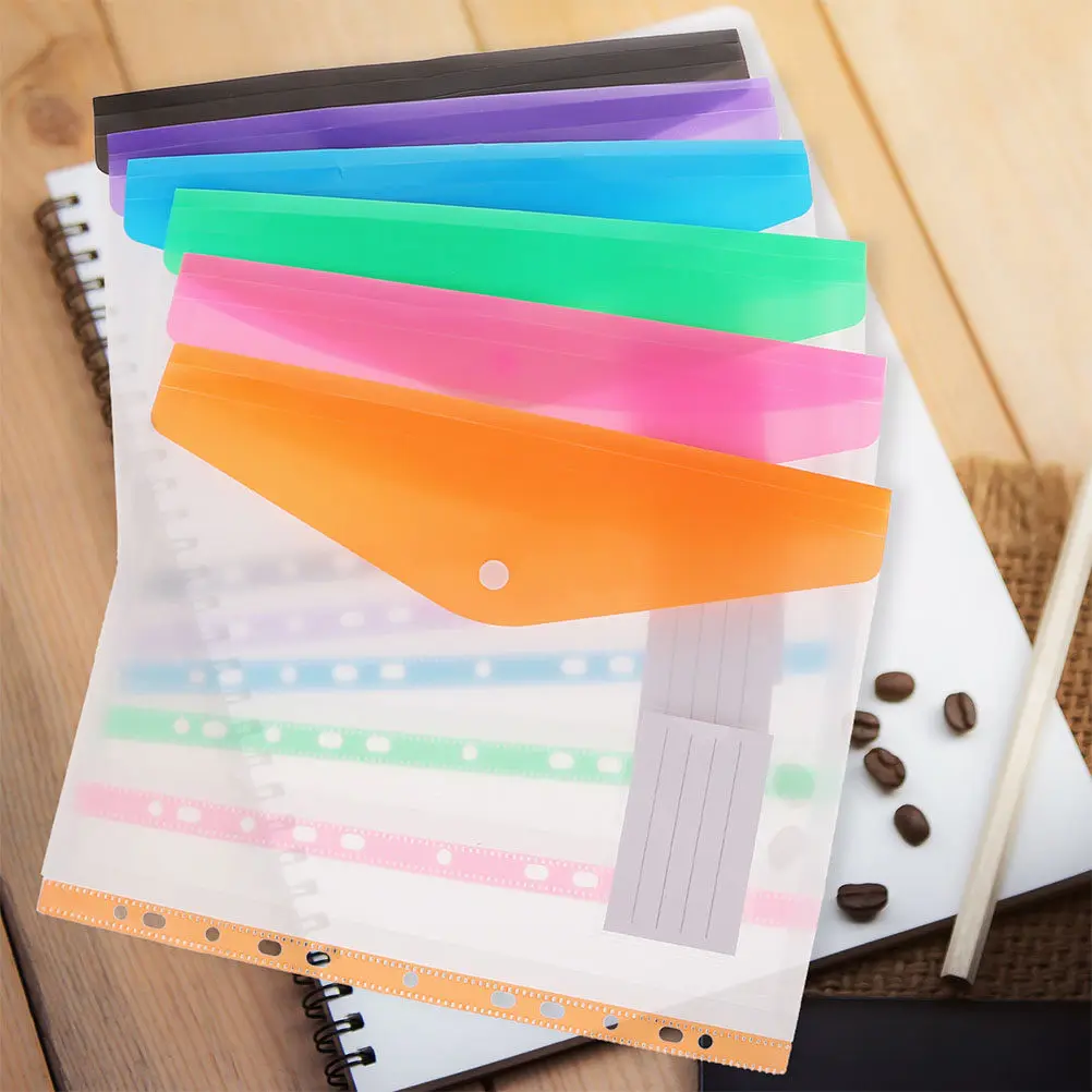

6Pcs File Bags Multi-Use Transparent Document Organizers Snap Button Pouches for Office School File Storage Portable