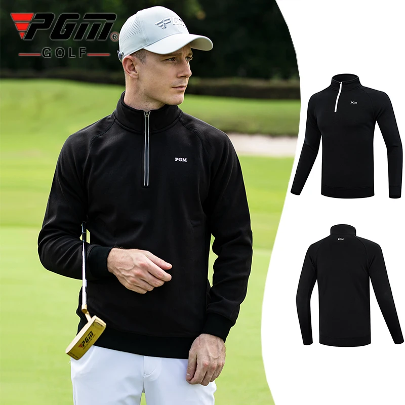 Pgm Winter Golf Shirt Men's Autumn Warm Velvet Sports Tops Ladies Zipper Collar Muscle Golf Pullover Thick Windproof Sportswear