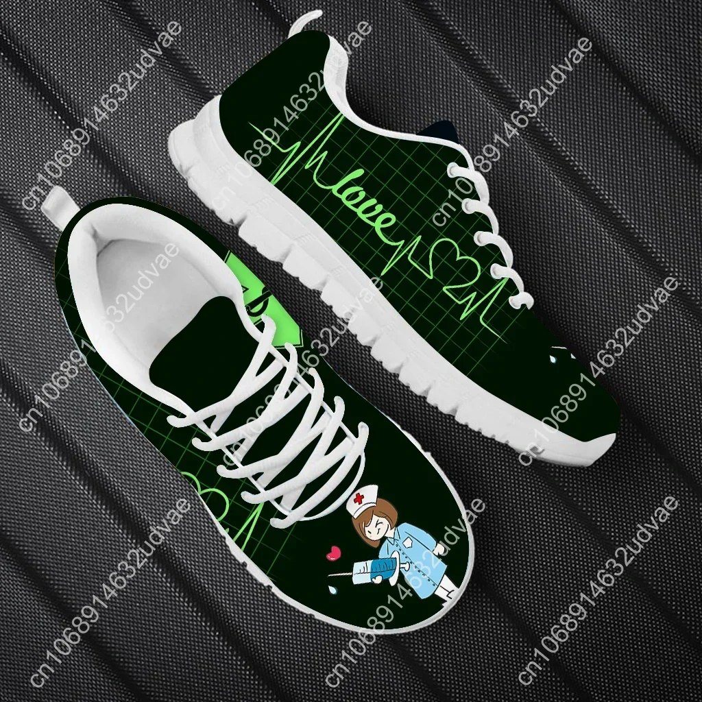 Kawaii Nurse Doctor Print Flat Shoes For Women Purple ECG Heart Beat Footwear Hospital Worker Zapatos De Mujer