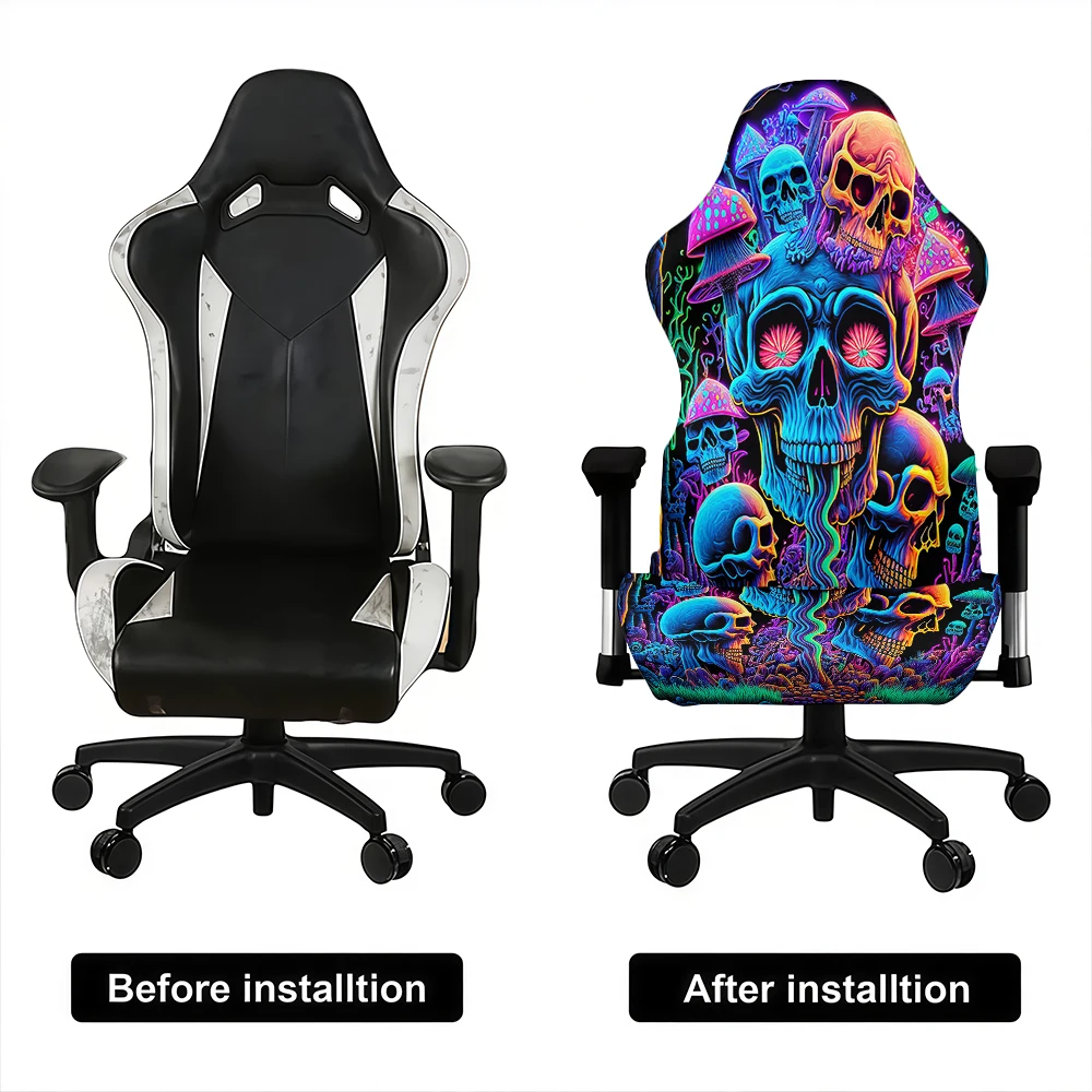 Skull Print Thick Office Computer Game Chair Covers Slipcovers Stretchy Reclining Racing Gaming Chair Cover Protector Decoration