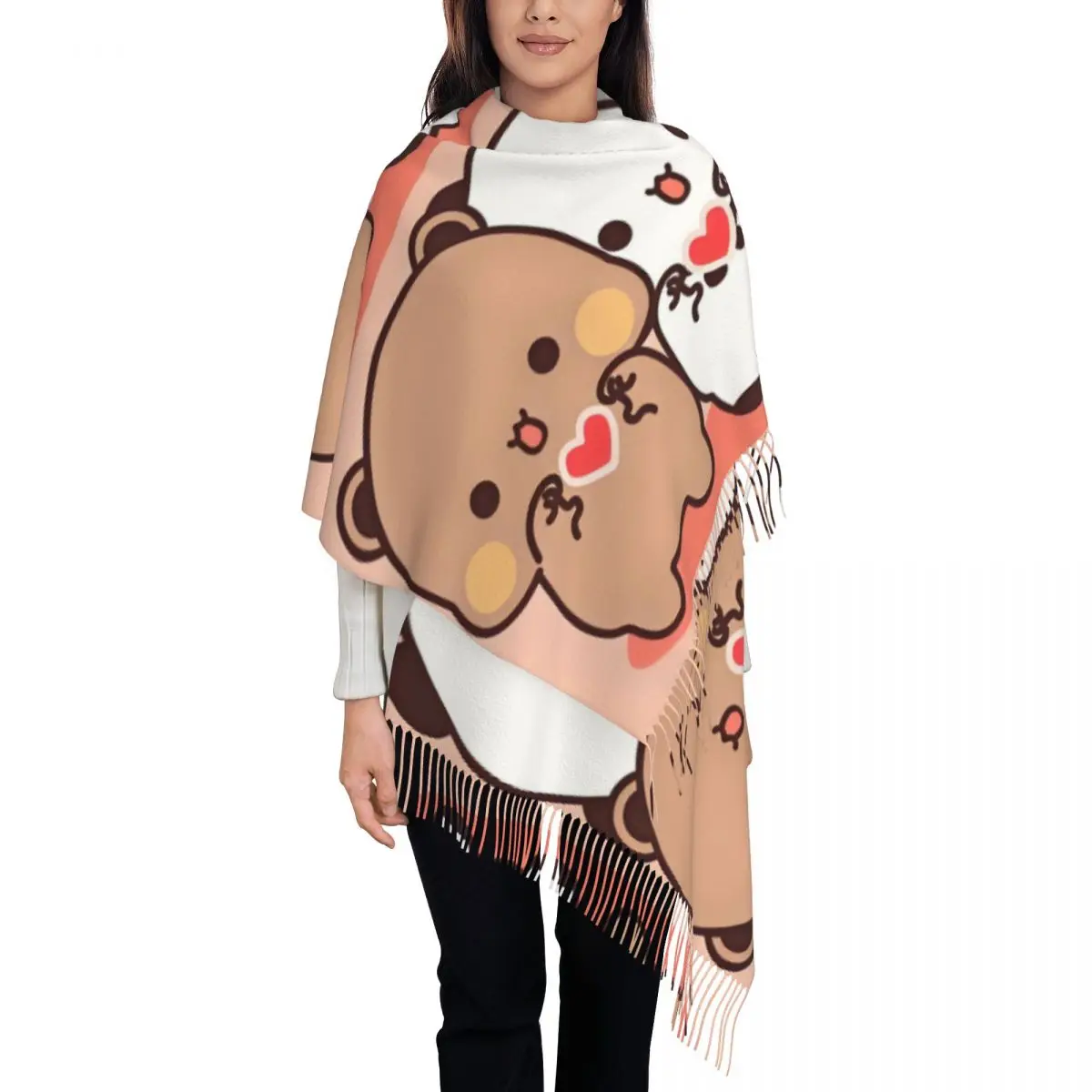 

Шарф с персонализированным принтом Bubu Dudu персик и Гома для женщин и мужчин, зима-осень, теплые шарфы, аниме, панда, медведь, мультяшная шаль, накидка