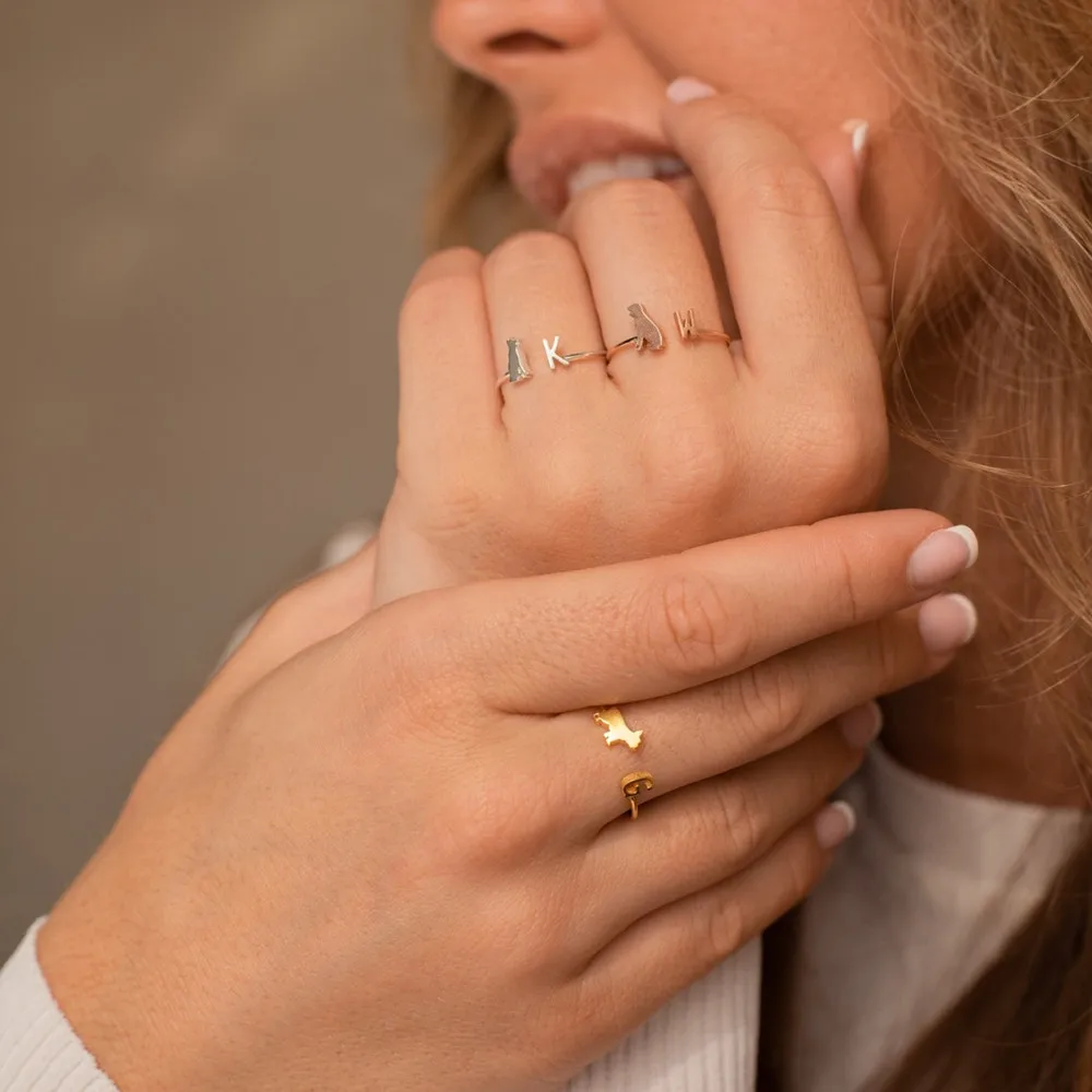 

Персонализированное кольцо с инициалами домашних животных, минималистичные ювелирные изделия, регулируемые кольца из нержавеющей стали с буквами животных, индивидуальный подарок для мамы и собаки