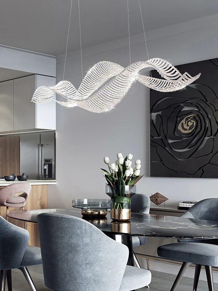 Modern Art Wave plafoniere LED Crystal Chain Lighting Fixture Home Long Hanging Lamp Room Decor sala da pranzo Lustre