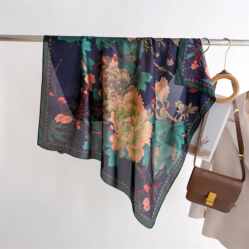 New Fashion 90 Retro Flower Square Towelfor Ladies Painting stripe Shawl Decorative Headscarf Variety Popular soft Scarf gift