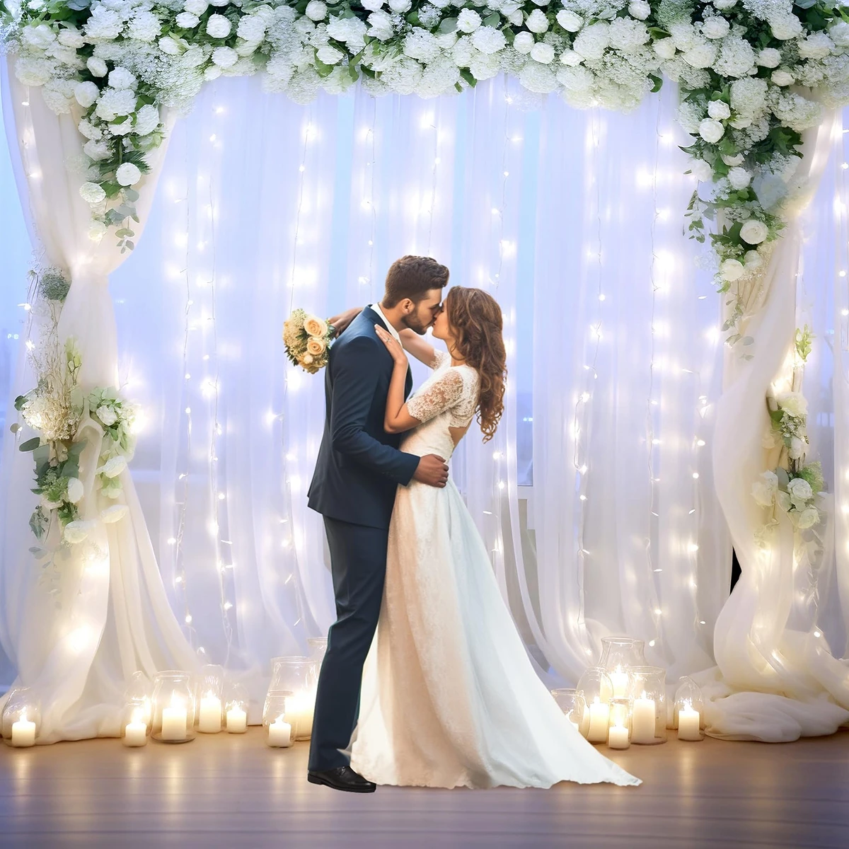3/6x2.15M 파티 웨딩 아치 주름 무료 사진 배경 생일 베이비 샤워 장식에 대 한 조명으로 배경 커튼
