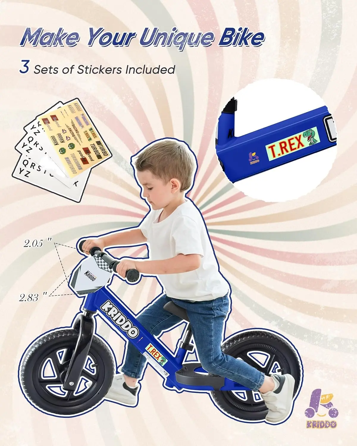 Balance Bike 2 Year Old, Toddler Balance Bike for Kids Aged 2-5, with DIY Colorful Stickers, Non-Slip Sporty Footrest, Racing-St